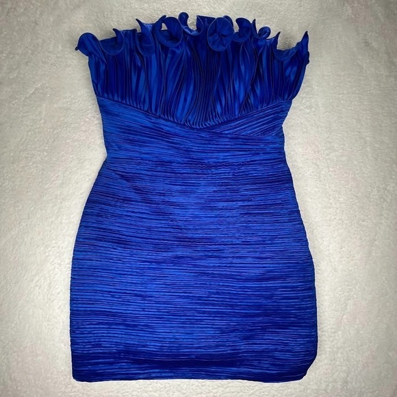 AMUR Cobalt Blue Strapless Pleated Cocktail Mini Dress Size 4 NWT $498 MSRP - Picture 2 of 14
